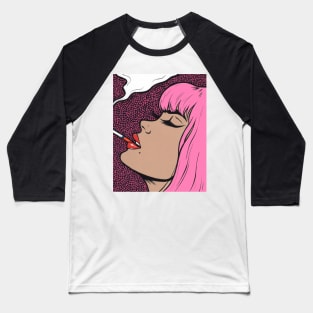 Pink Smoking Comic Girl Baseball T-Shirt